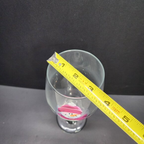 Hand Painted Pink Snowman Stemmed Wine Glass Winter Christmas 9'' Tall - Picture 5 of 5